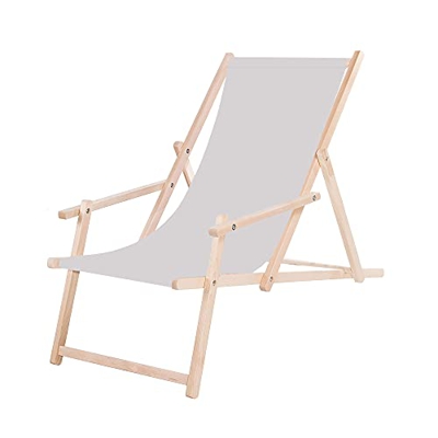 SPRINGOS Tumbona de madera con reposabrazos, plegable, para el tiempo libre, color gris claro