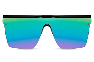 Cheapass Sunglasses Gafas de sol Masivas Oversized XXL Negro Pantalla Onepiece Arco iris Lentes espejadas UV400 para mujer