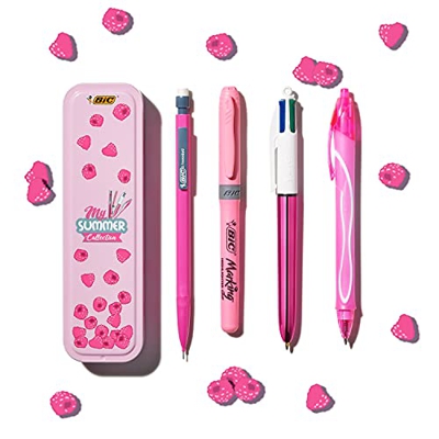 BIC Summer Pink Box: Boli de Gel de Punta Media (0,7 mm), Portaminas, BIC 4 Colores (1,00 mm), marcador - Rosa, Caja de 4