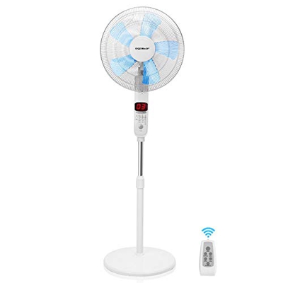 Aigostar Ocean - Ventilador de pie oscilante 85º con mando a distancia, 50W. Pantalla digital LED, 3 modos y 3 velocidades, 5 aspas. Temporizador apag