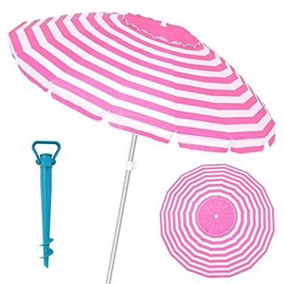 Pack sombrilla de Playa antiviento de Ø 240 cm Rosa de Aluminio y Fibra Vidrio, con Soporte de Arena - LOLAhome