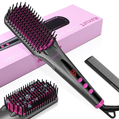 Cepillo Alisador Pelo, Cepillo Alisador Profesional, Peine Alisador de Cabello Cerámica, Calefacción Rápido Peine Alisador, Temperatura Regulable, Pan