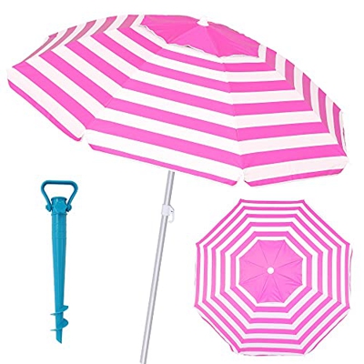 Pack sombrilla de Playa antiviento de Ø 220 cm Rosa de Aluminio y Fibra Vidrio, con Soporte de Arena - LOLAhome