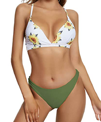 heekpek Bikinis Mujer Sexy Floral Estampado Bikini Triangulo Conjunto Bikini con Tirantes Cruzados Traseros Bikini Dos Piezas precio