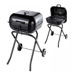 DO Garden Barbacoa de carbón plegable y portátil de acero con ruedas. Parrillas de carbón y cocción cromadas. BBQ de fácil montaje para uso de exterio características