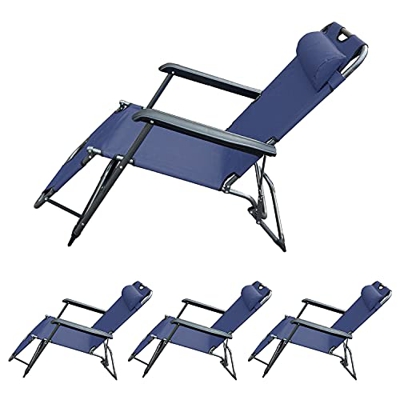Pack de 4 Tumbonas Plegables Reclinables de Playa - Sillas Gravedad Cero de Jardín Exterior - Tumbonas Relax Azul - Medidas 80x61x141 cm