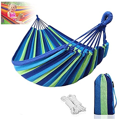 Hamaca Colgante,Algodon Lona Hamaca,Hamaca de Algodón,Hamaca Colgante de Tela,Hamaca Camping,Carga 300KG,180*150 (Azul-1.8*1.5)