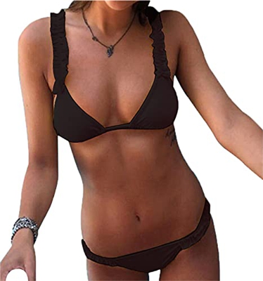 Voqeen Mujer Sexy Conjunto de Bikini Traje de baño Acolchado Push Up de Verano Bañador de Dos Piezas Volantes de Triángulo Superior y Parte Inferior d