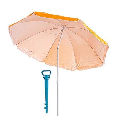 LOLAhome Pack sombrilla de Playa de Ø 200 cm Naranja de Acero, y Soporte