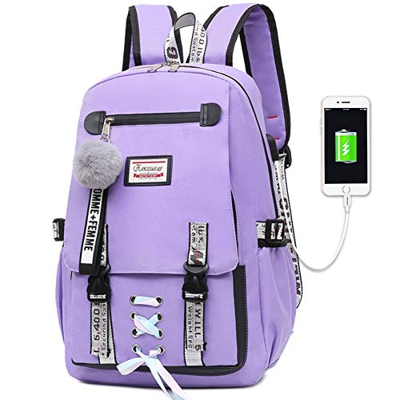HANXIUCAO Mochila para Niñas Teen Hairball Pull Flower Mocksack 20-35L Mujer Estudiante universitaria Mochila con Cierre Mochila Antirrobo con Puerto 