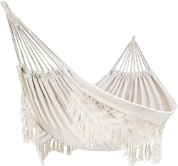 Hamaca al aire libre Cámping Hamacas de jardín Cama de hamaca de algodón Hamaca con flecos de macramé Hamaca Balcón Boho Hamaca de borlas hecha mano H precio