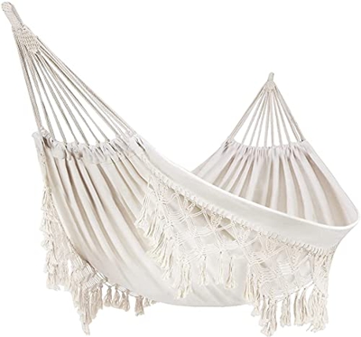Hamaca al aire libre Cámping Hamacas de jardín Cama de hamaca de algodón Hamaca con flecos de macramé Hamaca Balcón Boho Hamaca de borlas hecha mano H