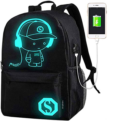 AukCherie Anime Galaxy Mochila Luminosa, Mochila Escolar con Puerto de Carga USB Daypack Ambulante Bolso de Escuela de Hombro Bolsa para portátil para