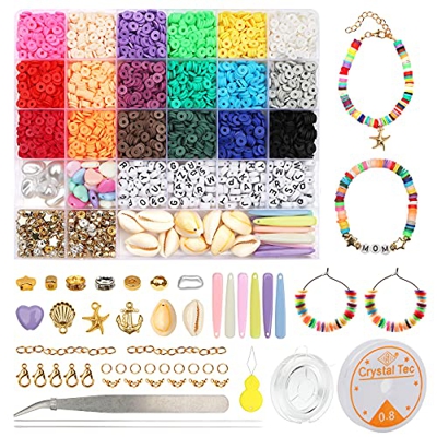 Yuccer 4165pcs Cuentas de Colores Cuentas de Arcilla Polimérica Abalorios Planos Redondos Piezas para Hacer Pulseras Collares Bisuteria Pendientes Cum