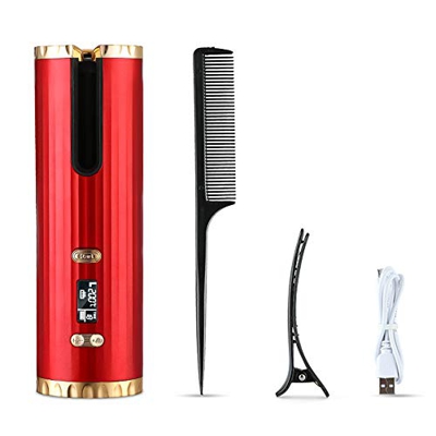Rizador de pelo automático, con USB, portátil, calentamiento automático con pantalla LED, 6 ajustes de temporización, para todos los tipos de cabello,