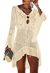 Voqeen Mujeres Sexy Bikini Cover up Vestido de Ganchillo Playa Túnica de Punto Manga de murciélago Ahuecar Bikini Cubrir Vestido Playero de en oferta