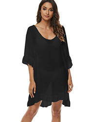 Yuson Girl Blusa de Color Liso con Lazo Cruzado en la Espalda Abierta Mujer Vestido Suelto de Bikini Traje de Baño Fashion Crochet Cover Up (Negro,Tal en oferta