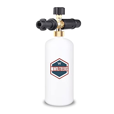 WILTEEXS Cañón de espuma ajustable para lavadora a presión Karcher Serie K K2 K3 K4 K5 K6 K7, botella de 1 litro dispensador de jabón con boquilla par
