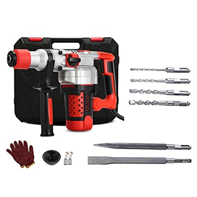 Taladro de Martillo Profesional, 2200W 930RPM Martillo Perforador, Perforadora de Martillo Multifuncional 3 en 1, Juego de Brocas de Cincel de 6 Pieza