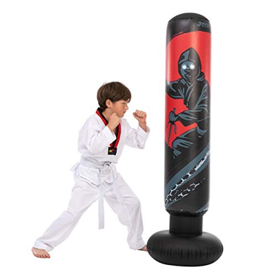 JOYIN Saco de boxeo inflable de 5 pies 3 pulgadas para niños, bolsa de boxeo Ninja de pie libre para rebote inmediato para practicar karate, taekwondo