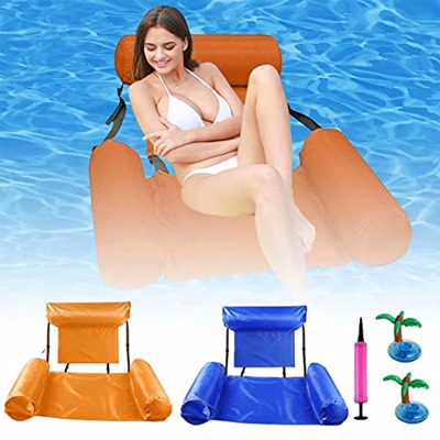 Faffooz 2 Pack Fila Flotante Inflable, Hamaca Inflable, Fila Flotante con Respaldo Plegable de Doble propósitoCama Durable Flotante para Jugar en el P
