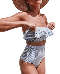 Traje de baño de Dos Piezas para Mujer de Gama Alta Traje de baño sin Tirantes de Corte Alto de 2 Piezas Traje de baño de Cintura Alta Bikini de Playa en oferta