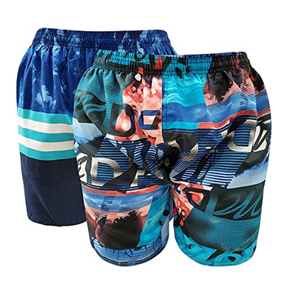 1s1k Bañador de Hombre Pack 2 Unidades con Bolsillos y Secado rápido (Azul/Raya Azul y Blanca, XXL)