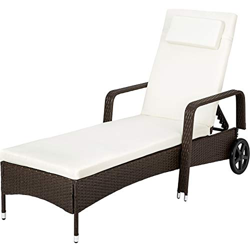 TecTake Tumbona Chaise Longue de Poliratán Asiento de Jardín Silla de Terraza Exterior Patio en oferta