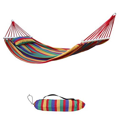 AXT SHADE Hamaca de Algodón para Exterior 220 * 120cm, Carga 200KG, con Almohadas del Mismo Color, para Jardín, Patio, Camping, Terraza de Playa -Raya