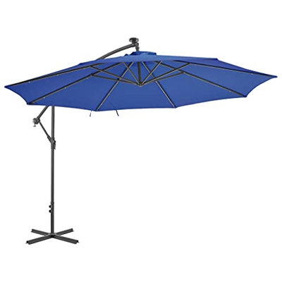vidaXL Sombrilla Voladiza con Luces LED Parasol Exterior Patio Terraza Protección contra Rayos Ultravioleta Playa Piscina Toldo Azul 350 cm