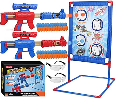 RIVIAX 2 Pistolas de Juguete para Niños + 48 Pelotas/Bolas Espuma Blanda + 1 Objetivo de Disparo + 2 Gafas de Seguridad, Blaster Lanzador Juegos de Ti
