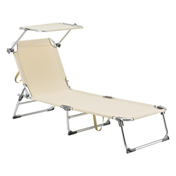 [en.casa] Tumbona Plegable Legorreta 189 x 57 x 28 cm con Techo Parasol Toldo hasta 115 kg Hamaca de Playa Asiento para Jardín Silla Reclinable Beige en oferta