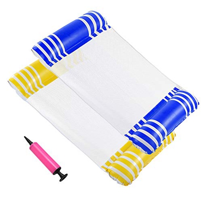 Cuskedye Hamaca inflable para piscina con malla inferior multiusos para silla de salón con hamaca Drifter (azul y amarillo)