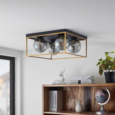 Lindby Josipa plafón, jaula, vidrio humo, 4 luz