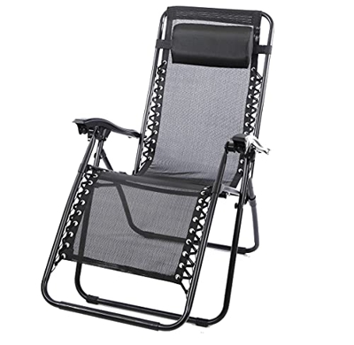 Silla Tumbona Hamaca Plegable para Playa, jardín, terraza - Hamaca Multiposiciones de Metal con cojín (Negro)