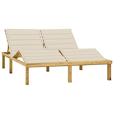 FAMIROSA Tumbona Doble y Cojines Madera Pino impregnada crema-5896