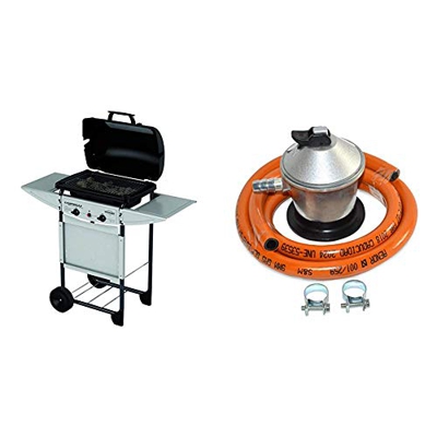 Campingaz Expert Plus Barbacoa gas piedra volcanica, parrilla gas con dos quemadores compactos y quemador lateral + S&M 321771 Regulador de Gas Butano