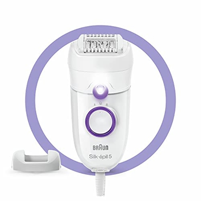 Braun Silk-Epil 5-505 Power Depiladora de mujer para los primeros usos, depilación delicada con hilo para una alimentación sin interrupciones, blanco/