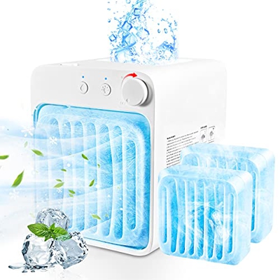 Mini Enfriador de Aire Acondicionado Portati USB 4en1 ​Ventilador Humidificador Velocidad Ajustable Enfriador Evaporativo con Luz LED 600ML Tanque de 