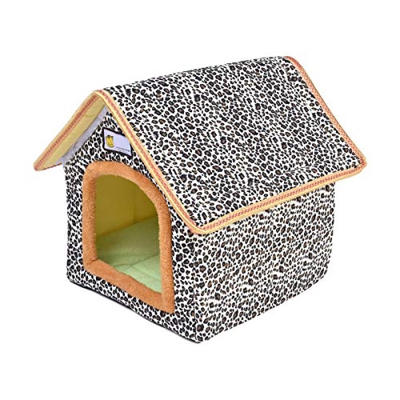 seraphicar Caseta para animales al aire libre, diseño de leopardo, impermeable, nido de animales semicerrado para perros pequeños, Teddy, gatos y masc