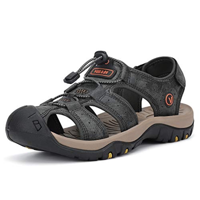 Sandalias de Verano Playa para Hombre Antideslizante Plataforma Calzados Deportivas Ajustable Hebilla Velcro Suede Slipper Gris 43