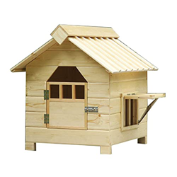 Casa para perros de madera al aire libre con ventanas en las puertas Cabaña de troncos para mascotas Perrera Resistente a la intemperie Impermeable co características