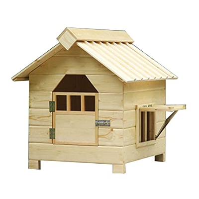Casa para perros de madera al aire libre con ventanas en las puertas Cabaña de troncos para mascotas Perrera Resistente a la intemperie Impermeable co