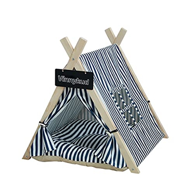 Vinnykud Tienda de Campaña para Mascotas Extraíble y Lavable Plegable con Colchón Cama para Mascotas Tienda de Campaña de Rayas para Perros Carpa con 