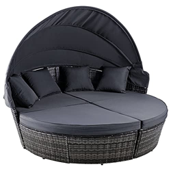 VONLUCE Tumbona de Cama Exterior con Toldo Ajustable Sofá Cama Redondo de Ratán con Cojines Cama Modular Exterior para Jardín en oferta