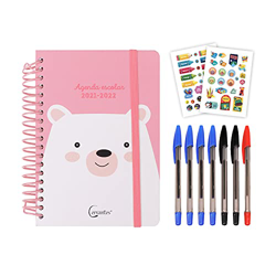 MP - Agenda 2021 2022 Día por Página, Agenda Escolar 2021-2022, Septiembre 2021-Junio 2022, 10 meses, Material Escolar Bonito, Inlcuye 7 Bolígrafos y  en oferta