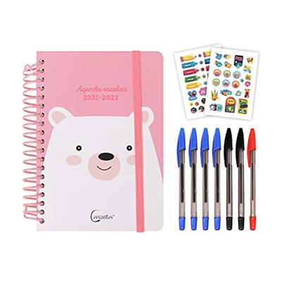 MP - Agenda 2021 2022 Día por Página, Agenda Escolar 2021-2022, Septiembre 2021-Junio 2022, 10 meses, Material Escolar Bonito, Inlcuye 7 Bolígrafos y 