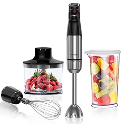 NIXIUKOL Batidora de Mano, Batidora de Varilla 1000 W 4 en 1, con Vaso Medidor, Picadora, Batidor Emulsionador, Cuchilla de Acero Inoxidable, Libre BP precio