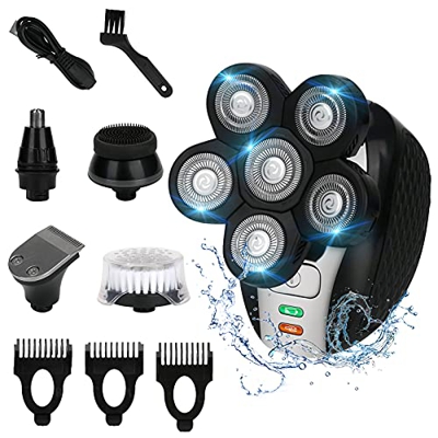 Maquinilla de afeitar eléctrica para hombre Achort 5 en 1 Maquina De Afeitar Calva Recortadora Barba Recortador de nariz, IPX6 Impermeable sin Cable P