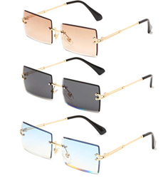 Long Keeper Gafas de sol rectangulares sin montura UV400 Gafas cuadradas sin marco de moda antideslumbrante para mujer (Marron+Or Gris+Bleu) en oferta